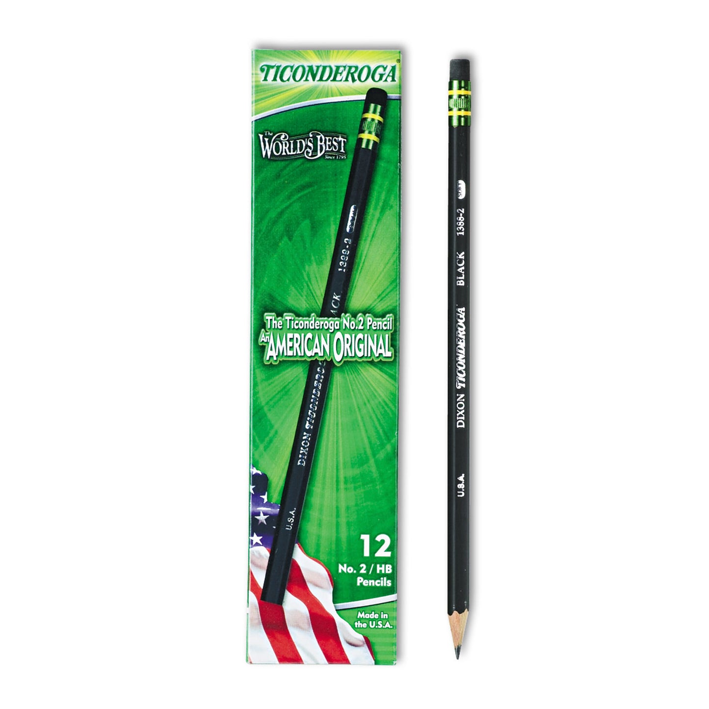 Ticonderoga Pencils, HB (#2), Black Lead, Black Barrel, Dozen (13953)