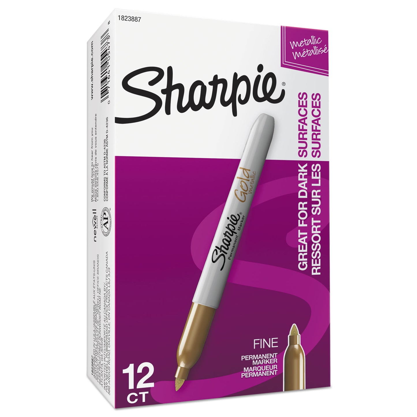 Sharpie Metallic Fine Point Permanent Markers, Fine Bullet Tip, Gold, Dozen (1823887)