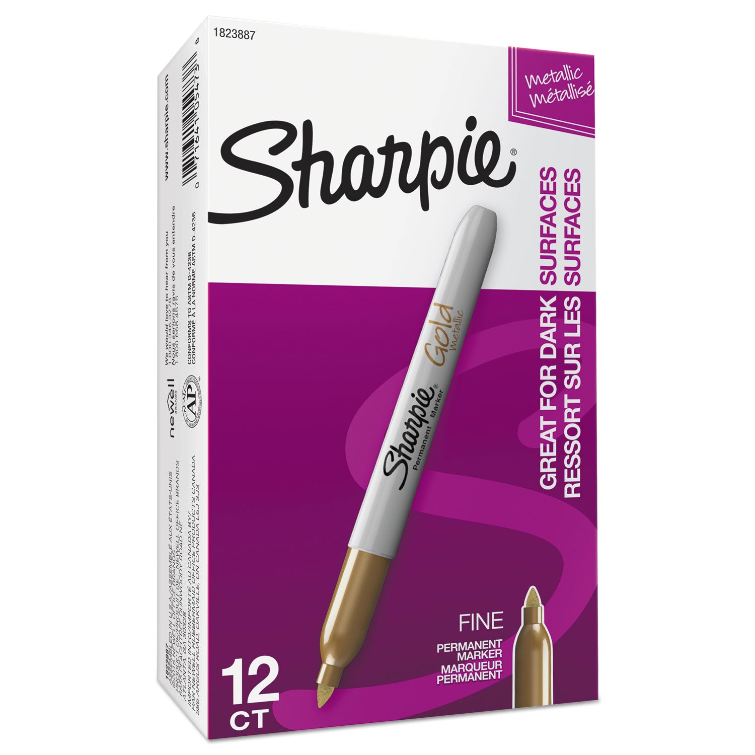 Sharpie Metallic Fine Point Permanent Markers, Fine Bullet Tip, Gold, Dozen (1823887)
