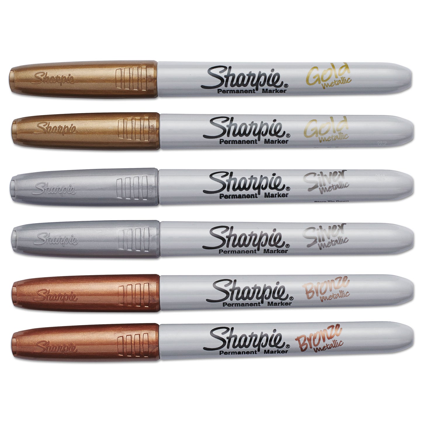 Sharpie Metallic Fine Point Permanent Markers, Fine Bullet Tip, Gold-Silver-Bronze, 6/Pack (1829201)