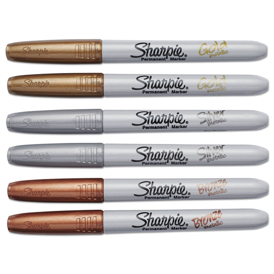 Sharpie Metallic Fine Point Permanent Markers, Fine Bullet Tip, Gold-Silver-Bronze, 6/Pack (1829201)