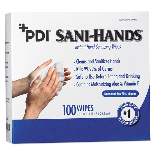 PDI Sani-Hands Instant Hand Sanitizing Wipes, 1-Ply, 8 x 5, White, 1,000/Carton (D43600)