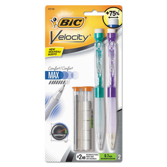 BIC Velocity Max Pencil, 0.7 mm, HB (#2), Black Lead, Assorted Barrel Colors, 2/Pack (MPMX7P21BK)