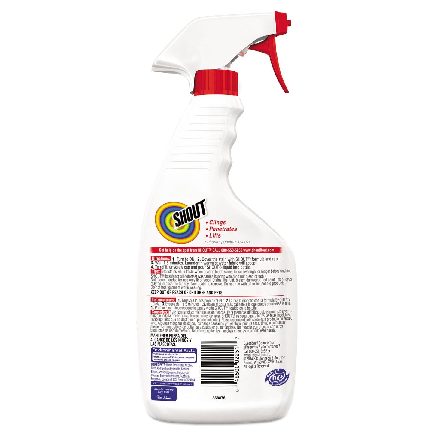 Shout Laundry Stain Treatment, 22 oz Spray Bottle, 8/Carton (356160)