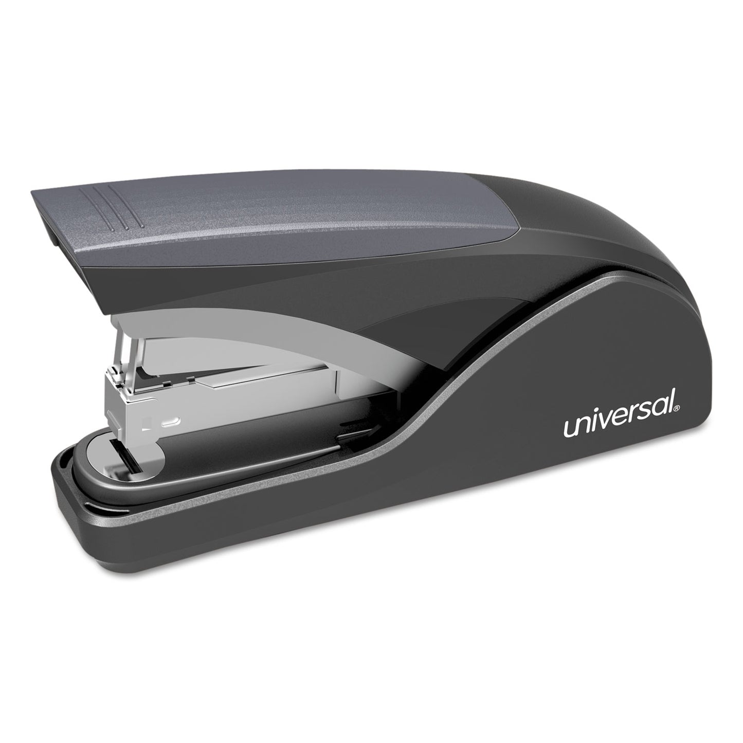 Universal Deluxe Power Assist Flat-Clinch Full Strip Stapler, 25-Sheet Capacity, Black/Gray (43040)