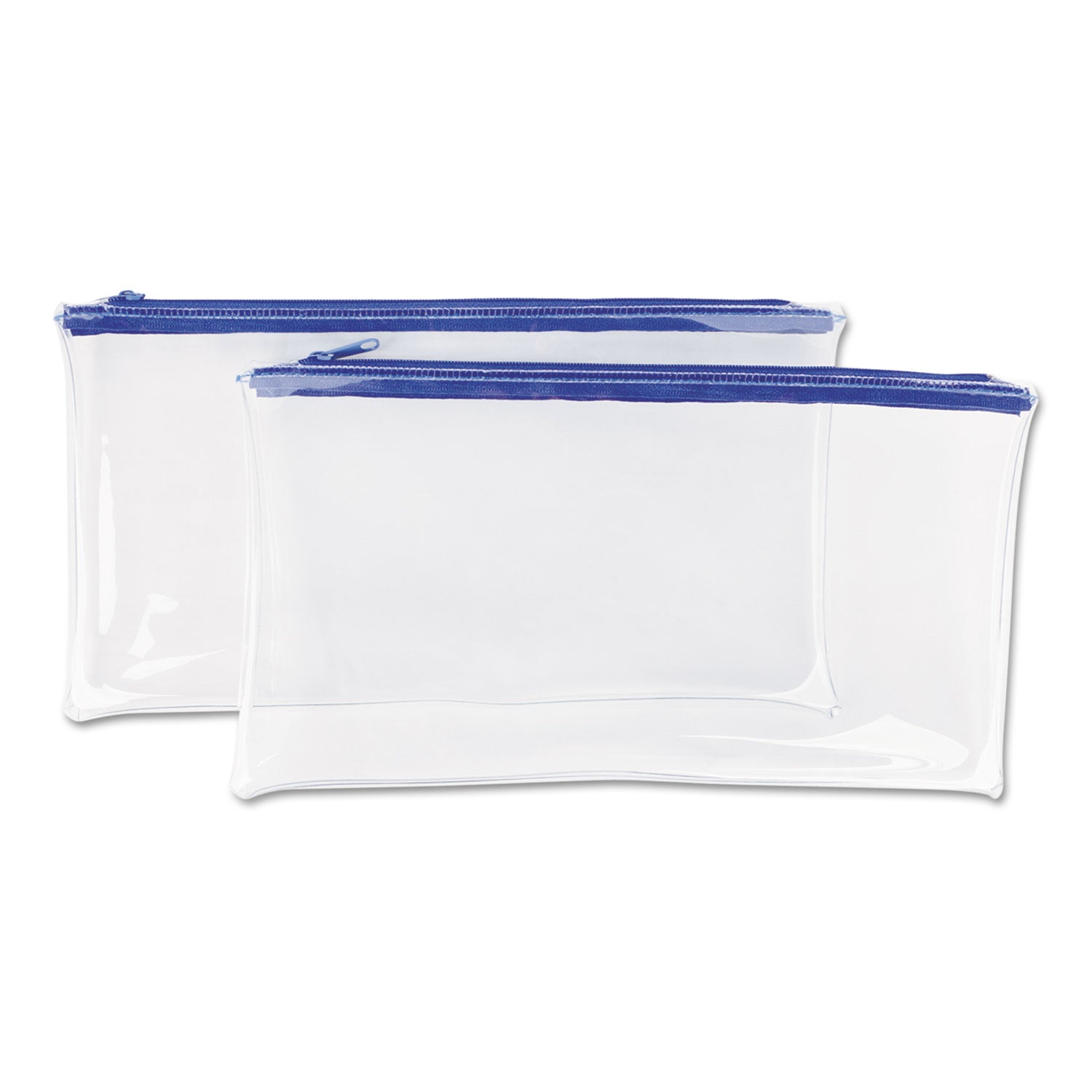 Universal Zippered Wallets/Cases, Transparent Plastic, 11 x 6, Clear/Blue, 2/Pack (69025)