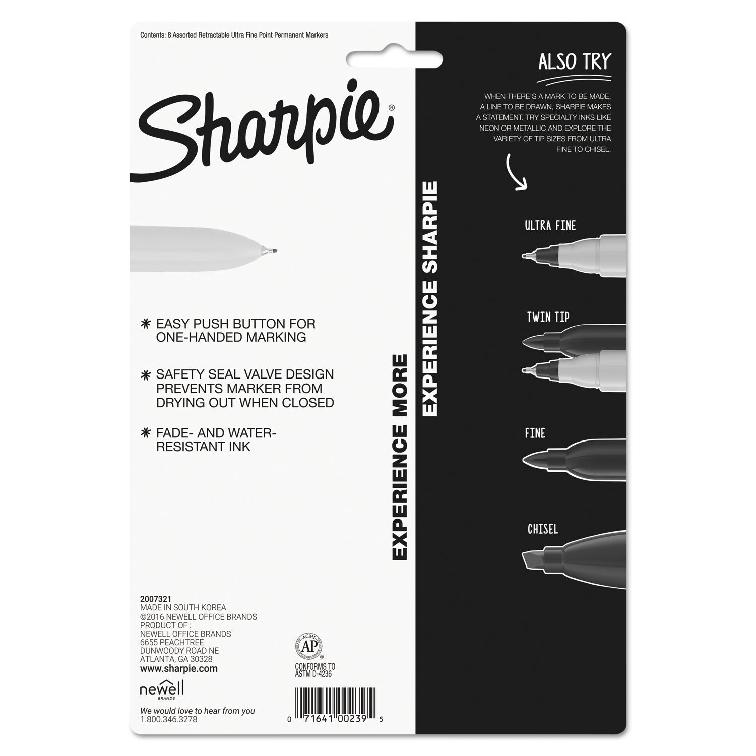 Sharpie Retractable Permanent Marker, Extra-Fine Needle Tip, Assorted Colors, 8/Set (1742025)