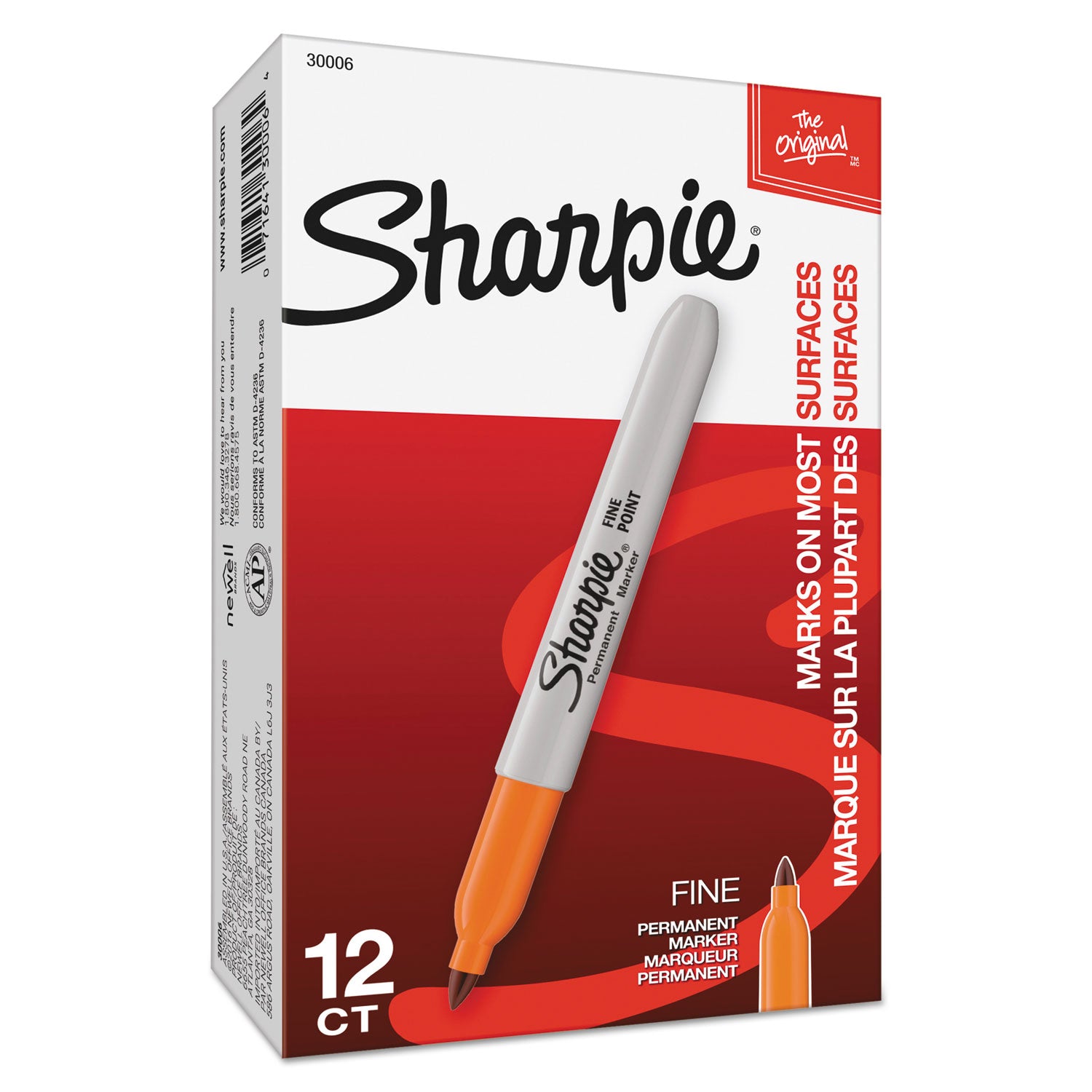 Sharpie Fine Tip Permanent Marker, Fine Bullet Tip, Orange, Dozen (30006)