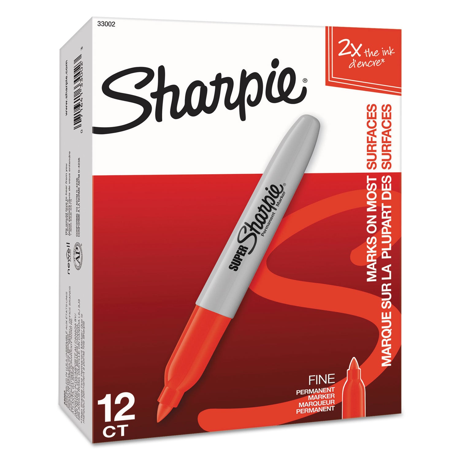 Sharpie Super Permanent Marker, Fine Bullet Tip, Red, Dozen (33002)