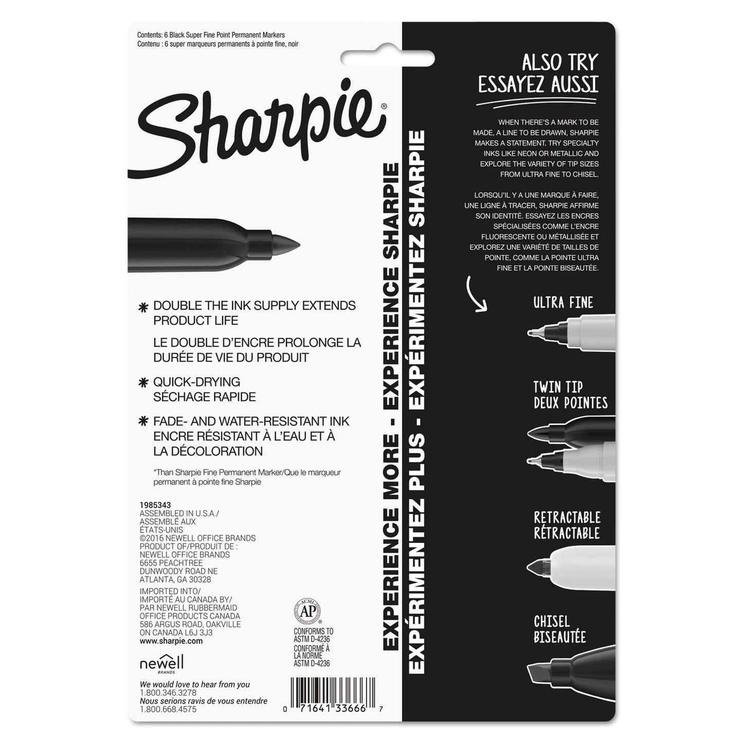 Sharpie Super Permanent Marker, Fine Bullet Tip, Black, 6/Pack (33666PP)