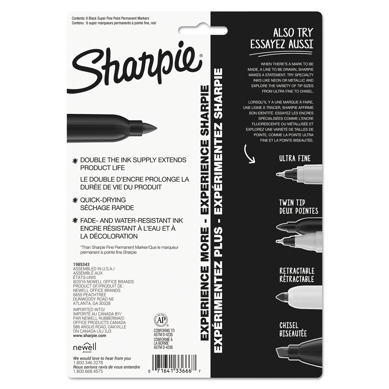 Sharpie Super Permanent Marker, Fine Bullet Tip, Black, 6/Pack (33666PP)