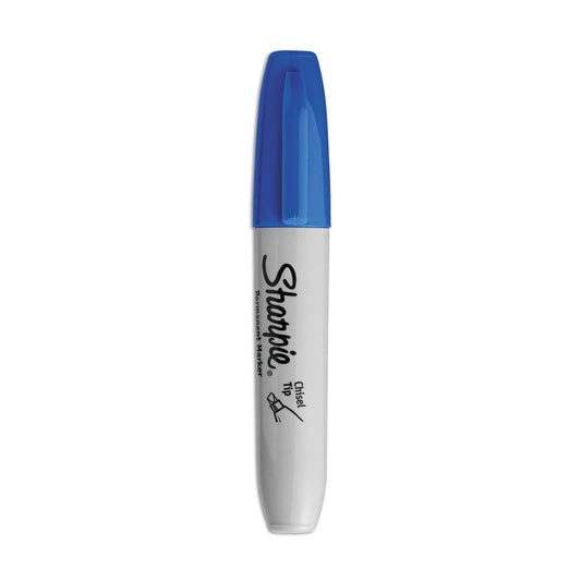 Sharpie Chisel Tip Permanent Marker, Medium Chisel Tip, Blue, Dozen (38203)