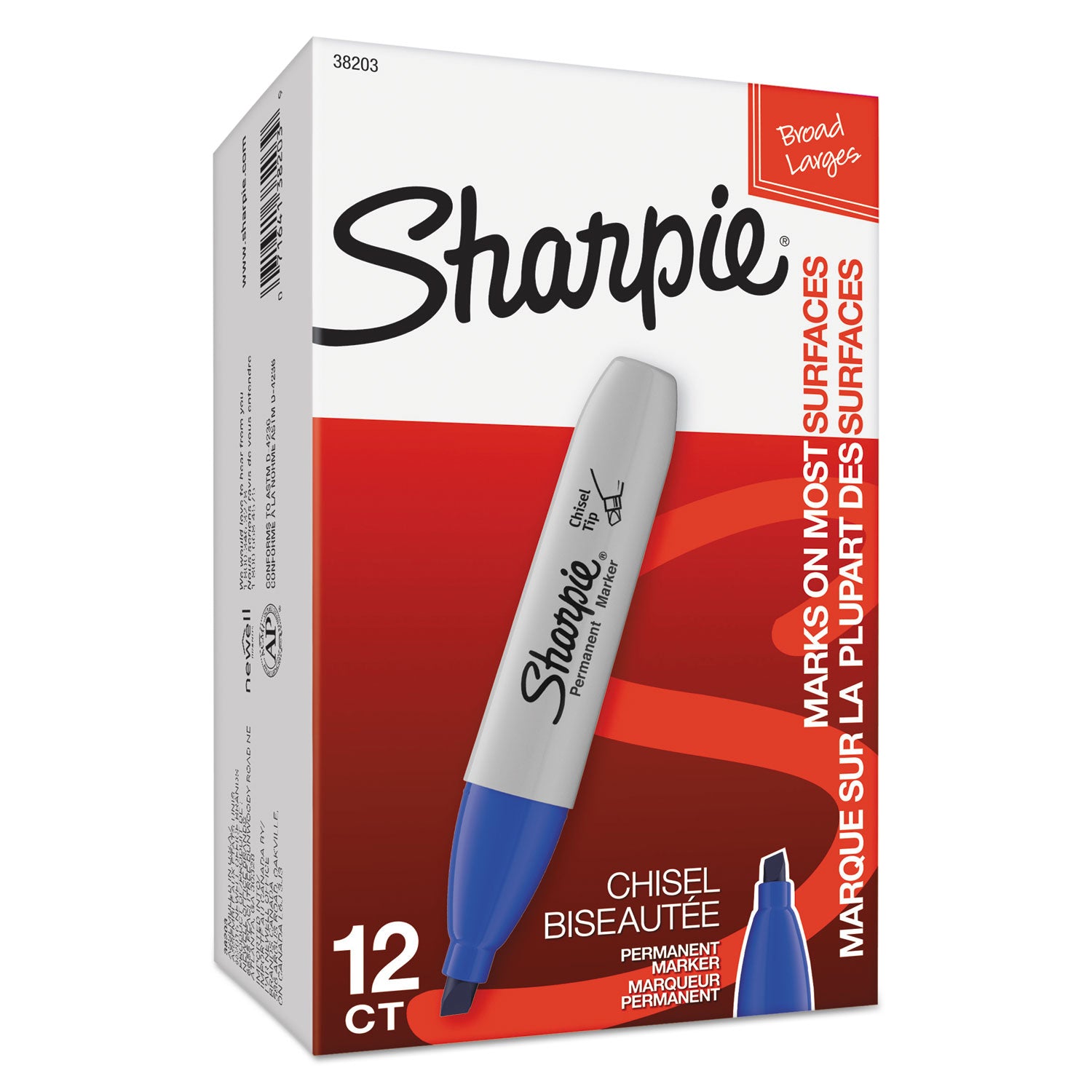 Sharpie Chisel Tip Permanent Marker, Medium Chisel Tip, Blue, Dozen (38203)