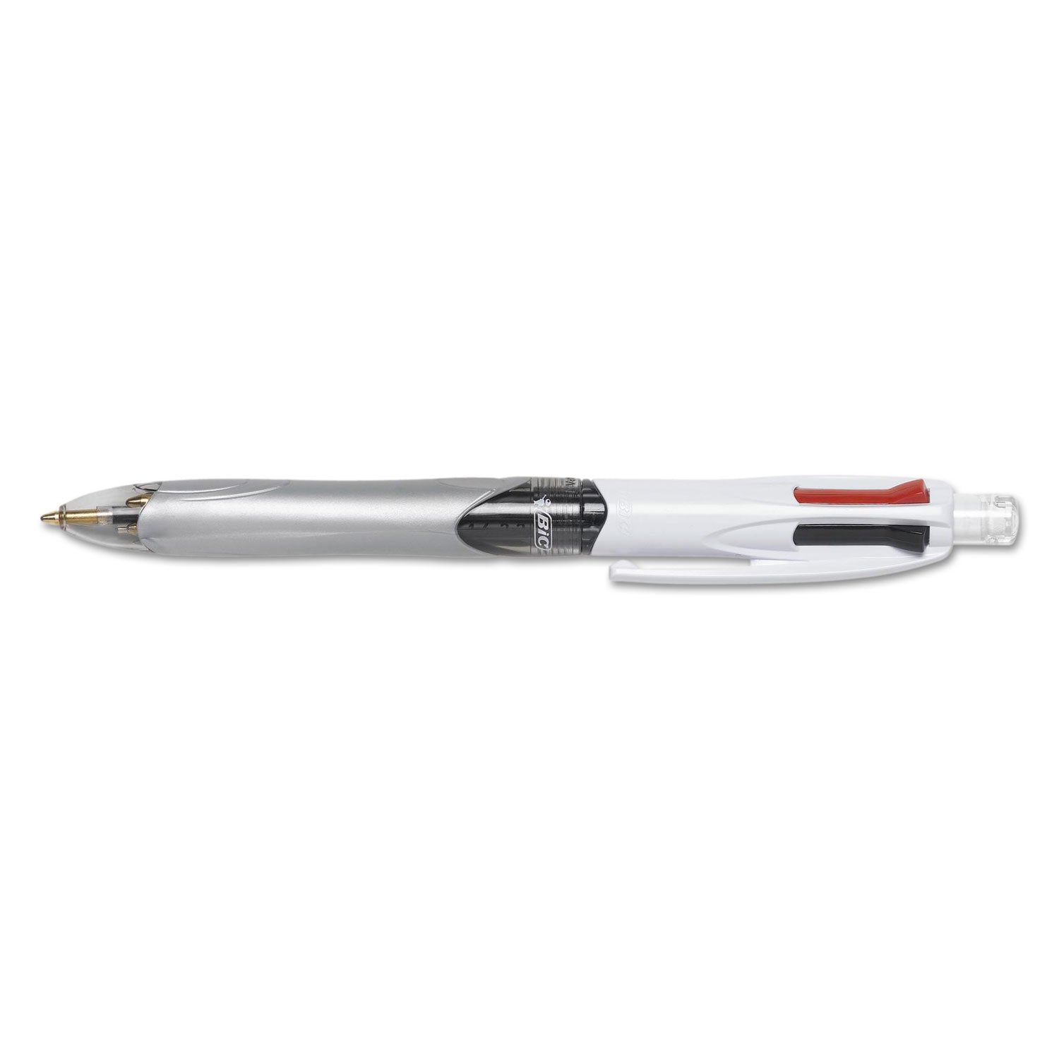 BIC 4-Color 3 + 1 Multi-Color Ballpoint Pen/Pencil, Retractable, 1 mm Pen/0.7 mm Pencil, Black/Blue/Red Ink, Gray/White Barrel (MMLP1AST)