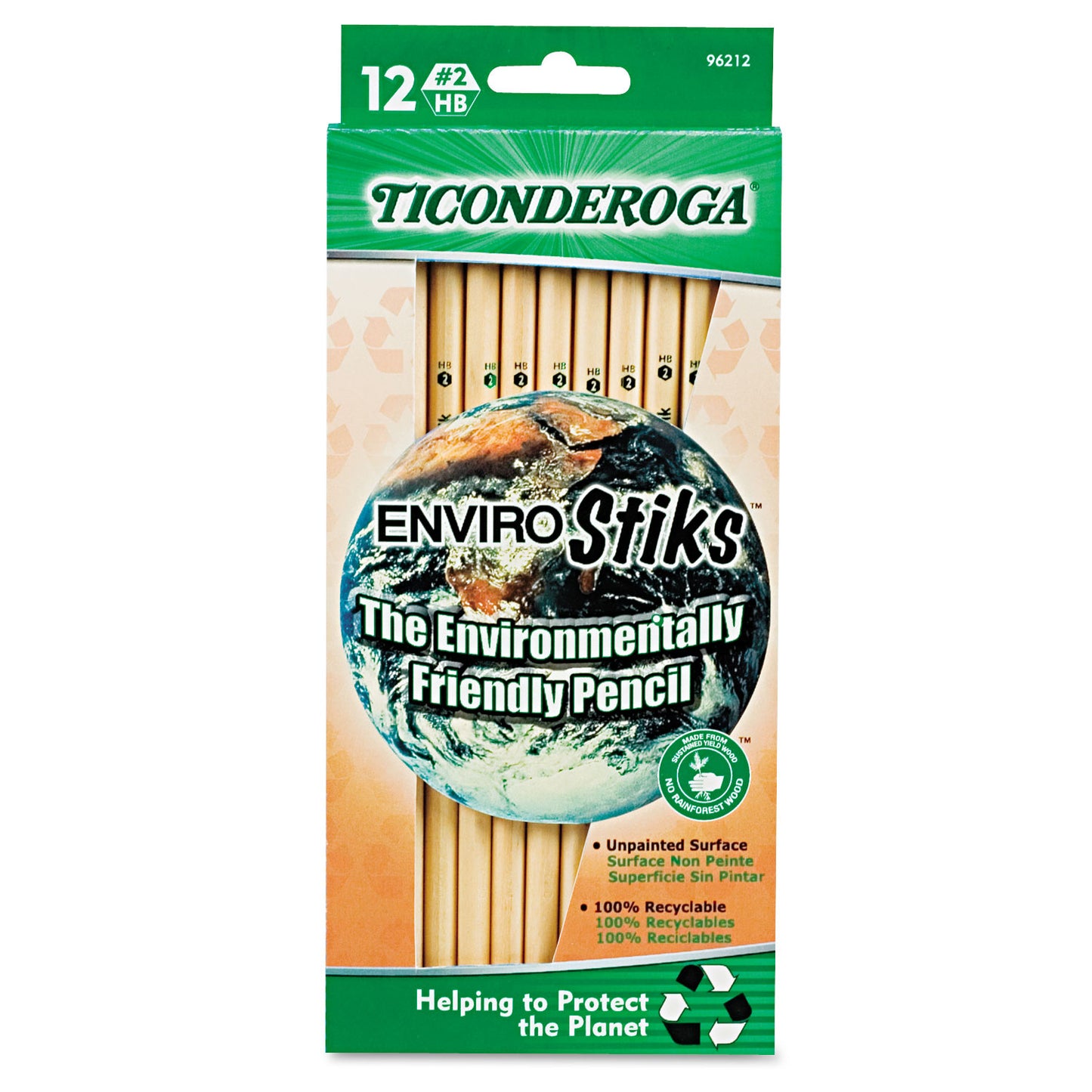 Ticonderoga EnviroStiks Pencil, HB (#2), Black Lead, Natural Woodgrain Barrel, Dozen (96212)