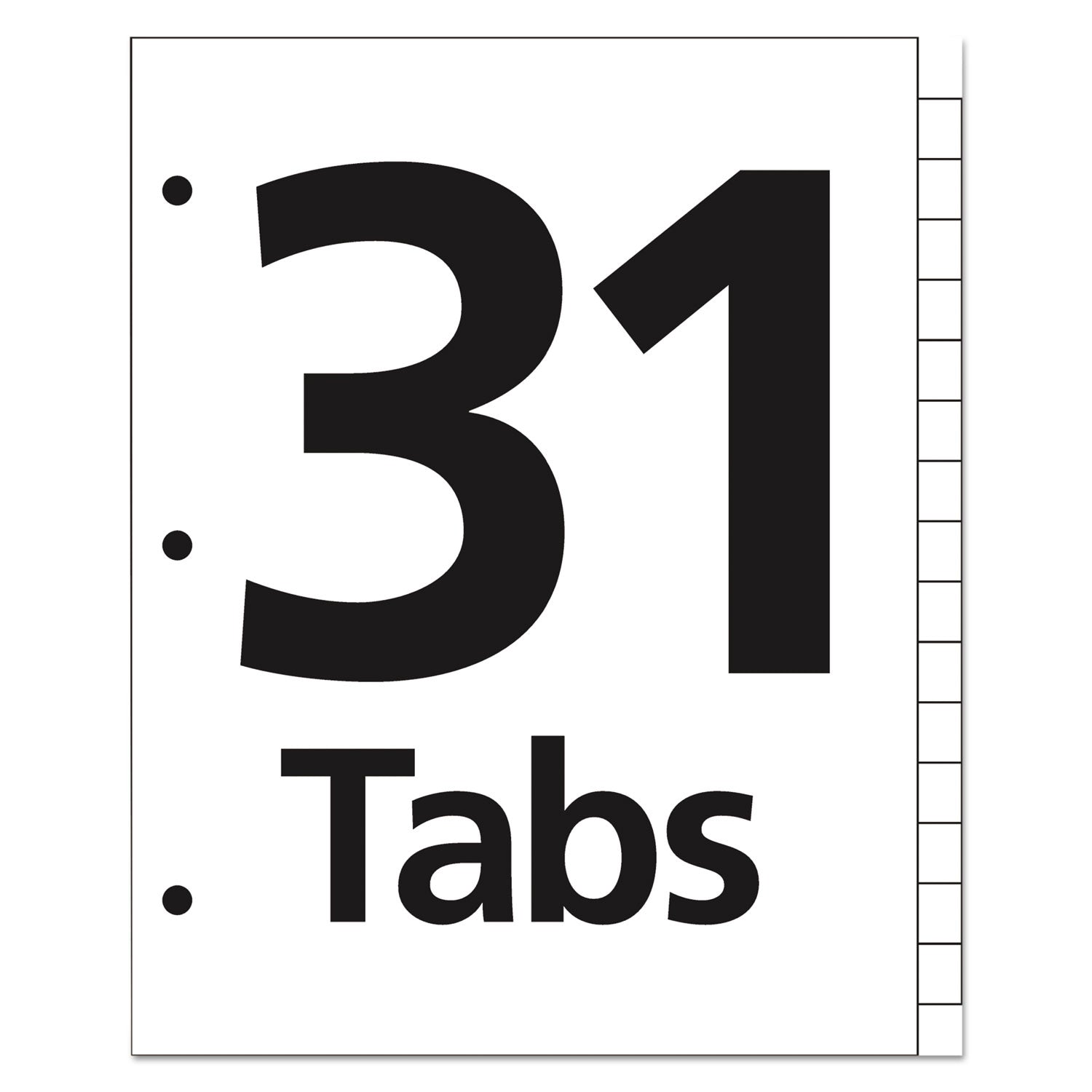 Office Essentials Table 'n Tabs Dividers, 31-Tab, 1 to 31, 11 x 8.5, White, Assorted Tabs, 1 Set (11681)