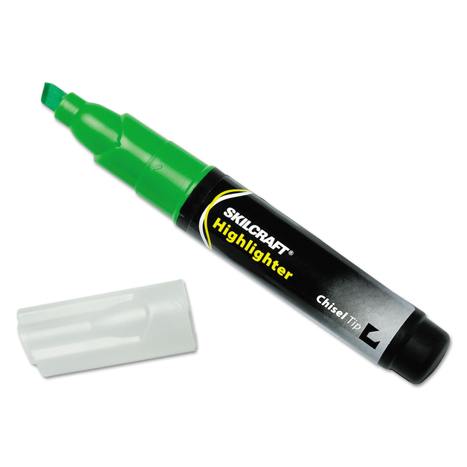 AbilityOne 7520011660682, SKILCRAFT Large Fluorescent Highlighter, Fluorescent Green Ink, Chisel Tip, Black/Green Barrel, Dozen