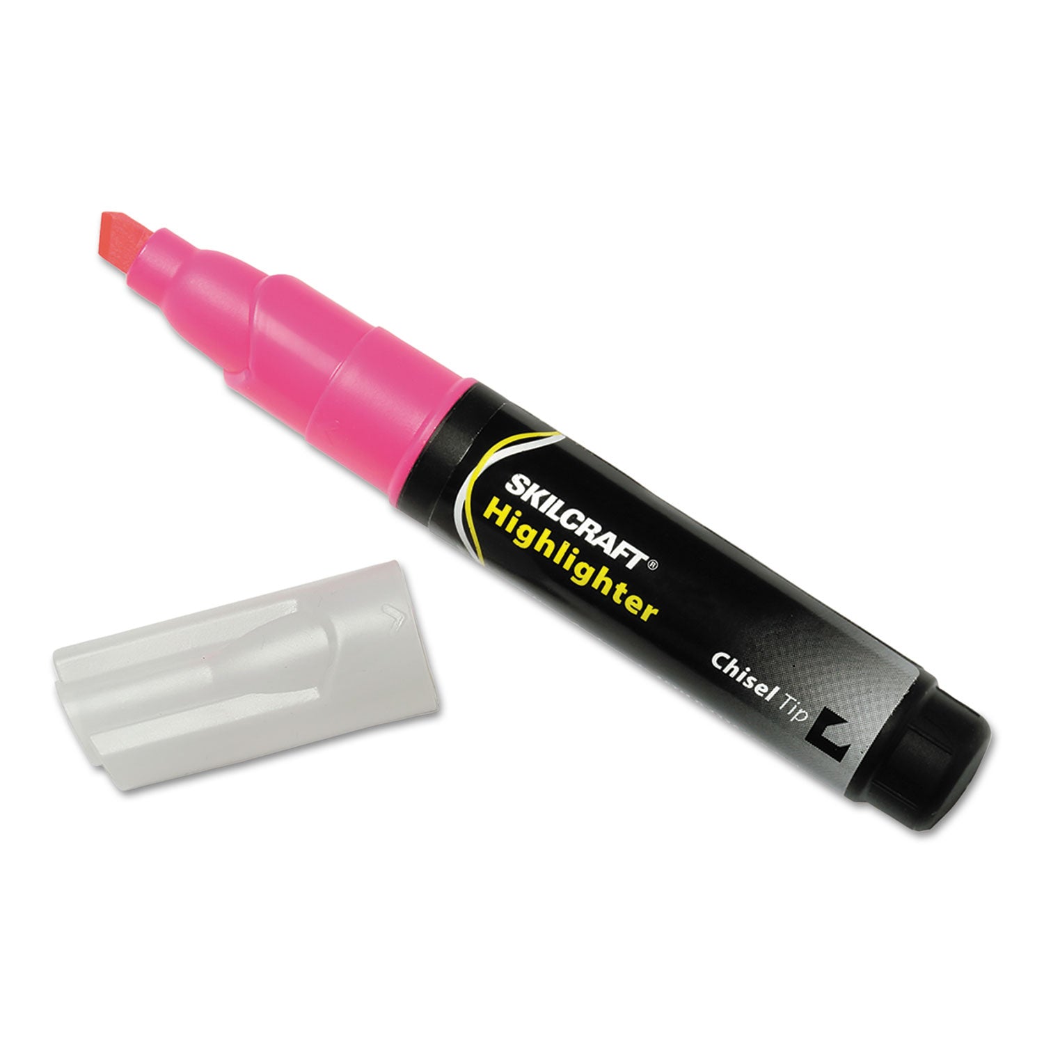 AbilityOne 7520004607598, SKILCRAFT Large Fluorescent Highlighter, Fluorescent Pink Ink, Chisel Tip, Black/Pink Barrel, Dozen