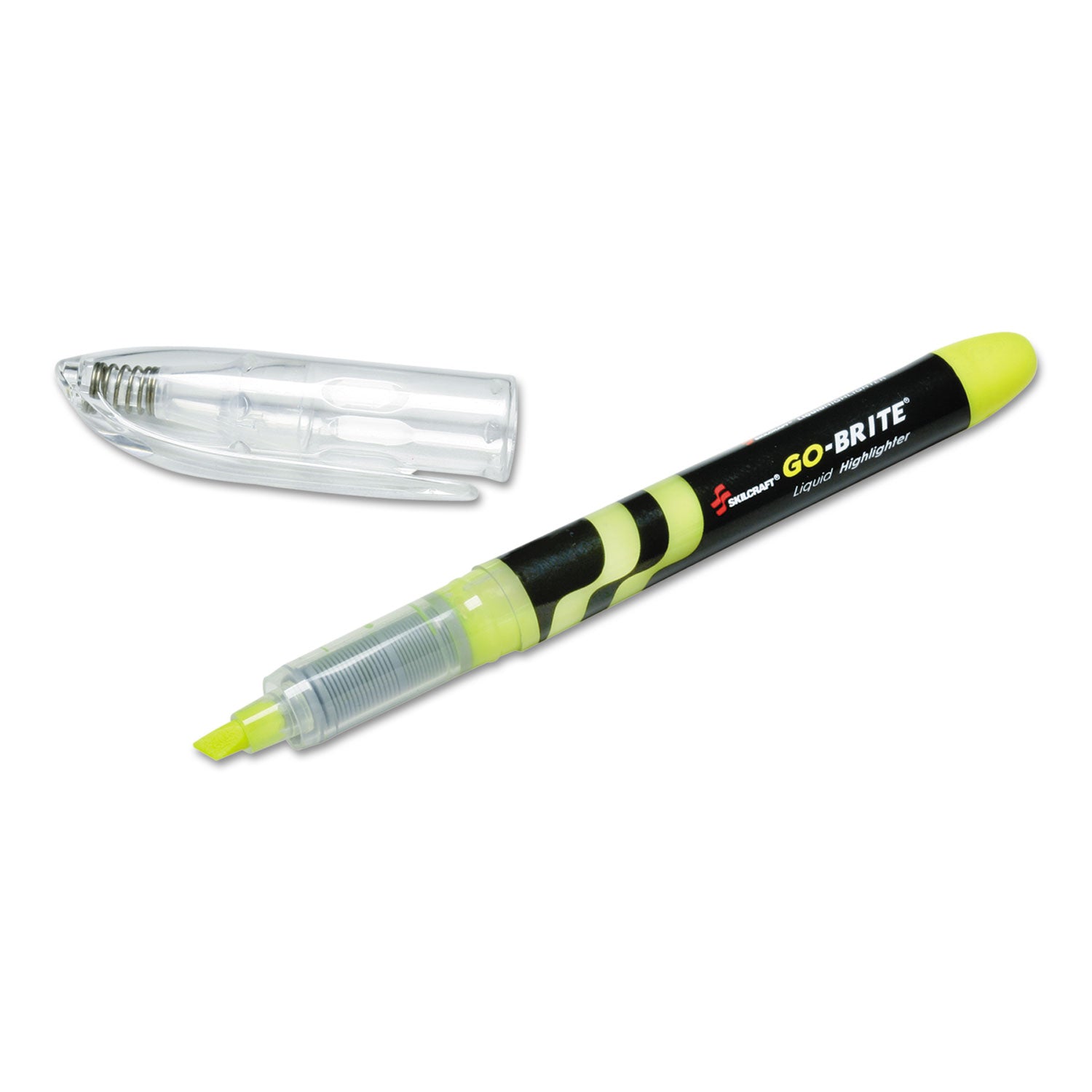 AbilityOne 7520014612662, SKILCRAFT go-brite Liquid Highlighters, Fluorescent Yellow Ink, Chisel Tip, Black/Yellow/Clear Barrel, 6/Pack