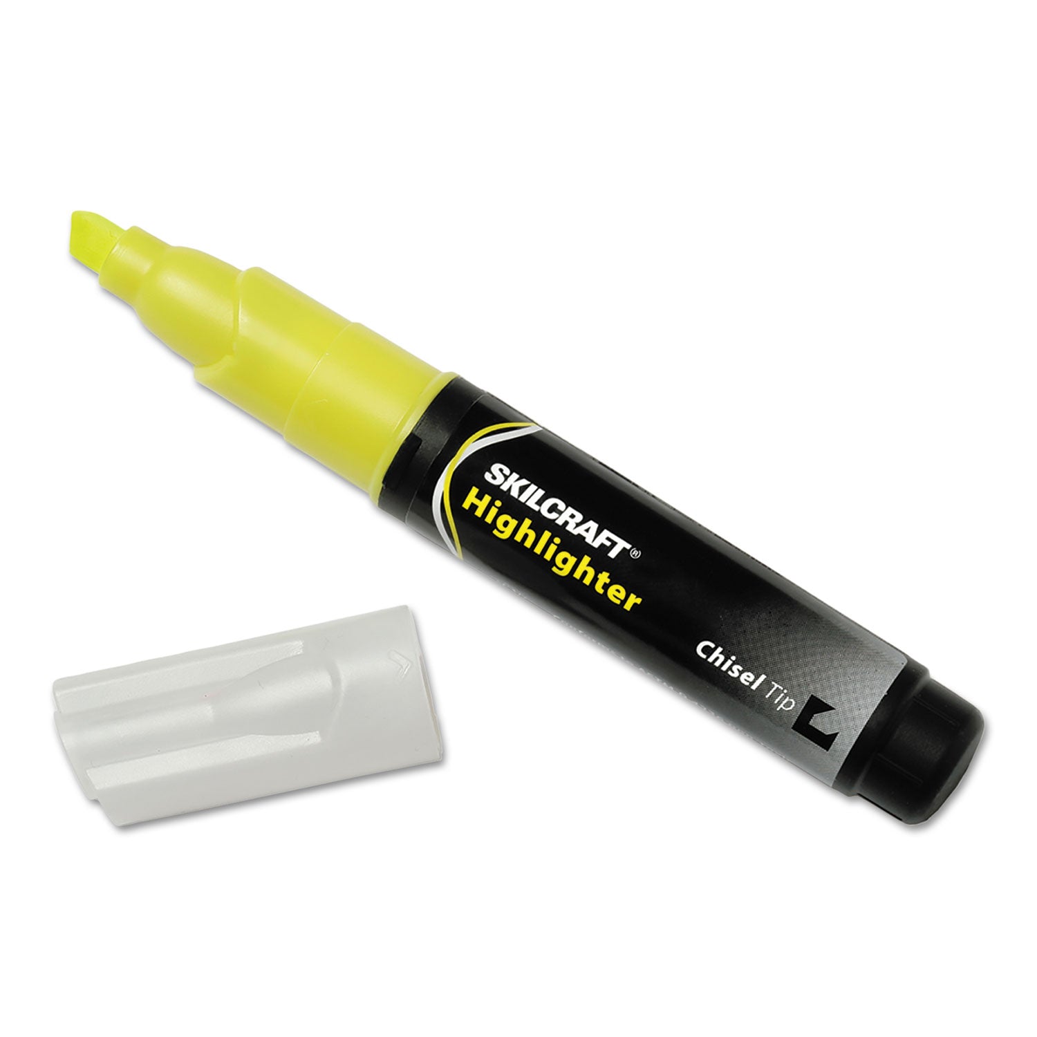 AbilityOne 7520009044476, SKILCRAFT Large Fluorescent Highlighter, Fluorescent Yellow Ink, Chisel Tip, Black/Yellow Barrel, Dozen