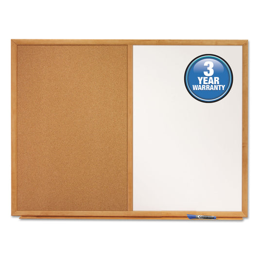 Quartet Bulletin/Dry-Erase Board, Melamine/Cork, 36 x 24, Brown/White Surface, Oak Finish Frame (S553)