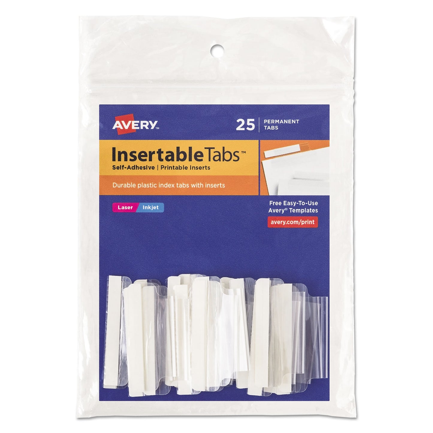 Avery Insertable Index Tabs with Printable Inserts, 1/5-Cut, Clear, 1.5" Wide, 25/Pack (16230)