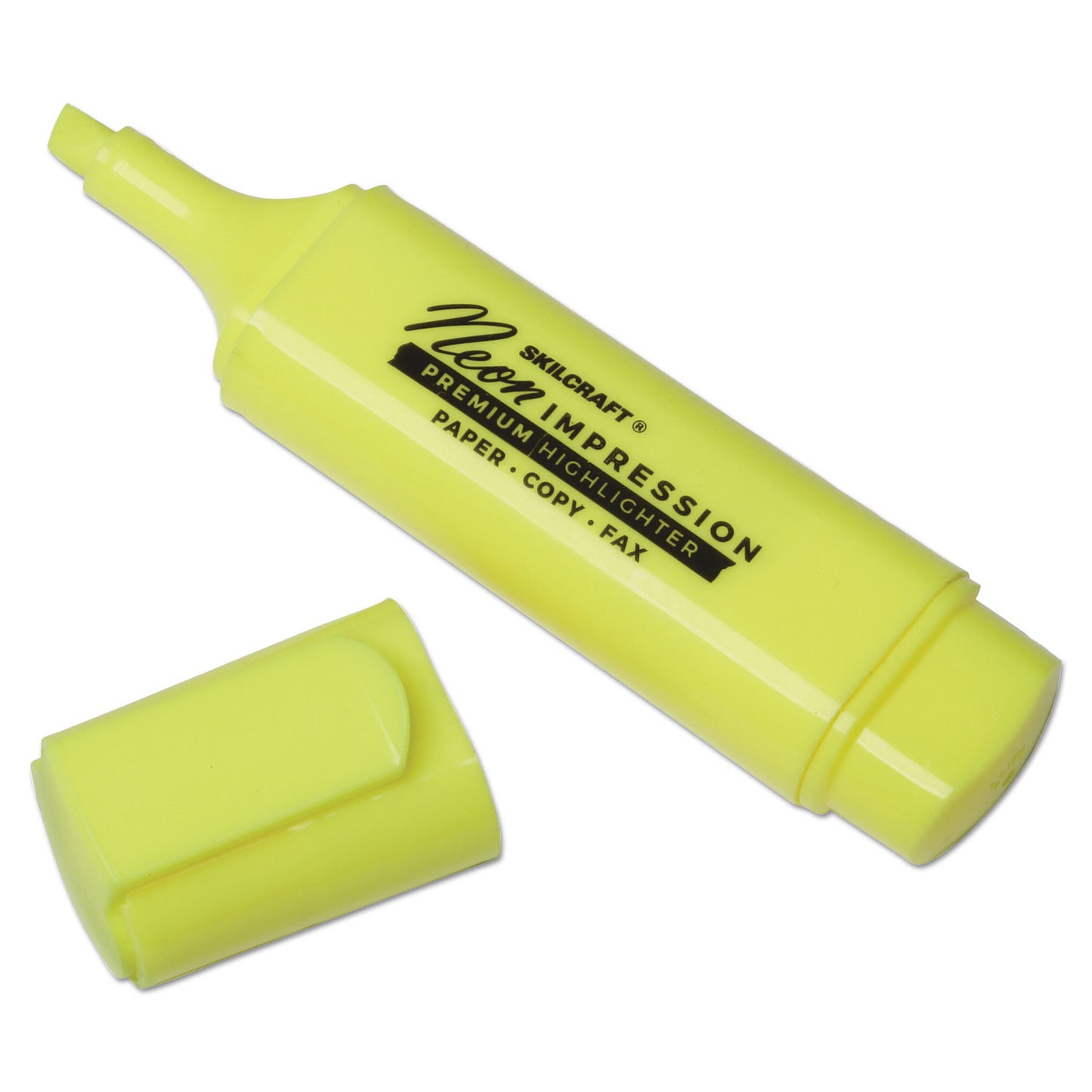 AbilityOne 7520012017791, SKILCRAFT Flat Fluorescent Highlighter, Fluorescent Yellow Ink, Chisel Tip, Yellow Barrel, Dozen