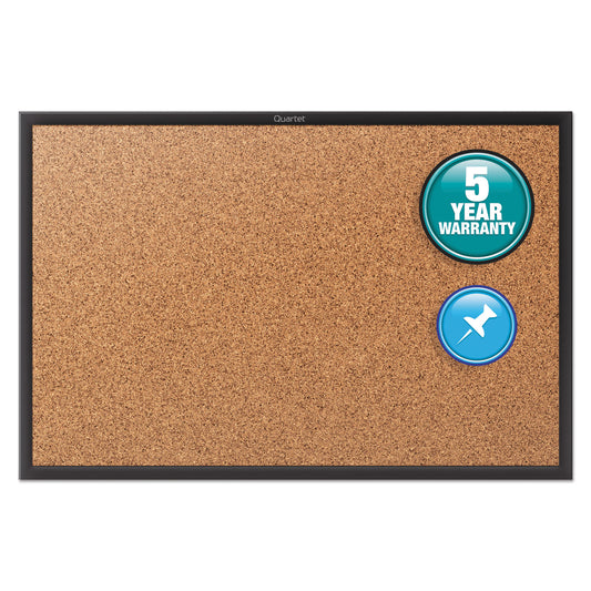 Quartet Classic Series Cork Bulletin Board, 36 x 24, Tan Surface, Black Aluminum Frame (2303B)