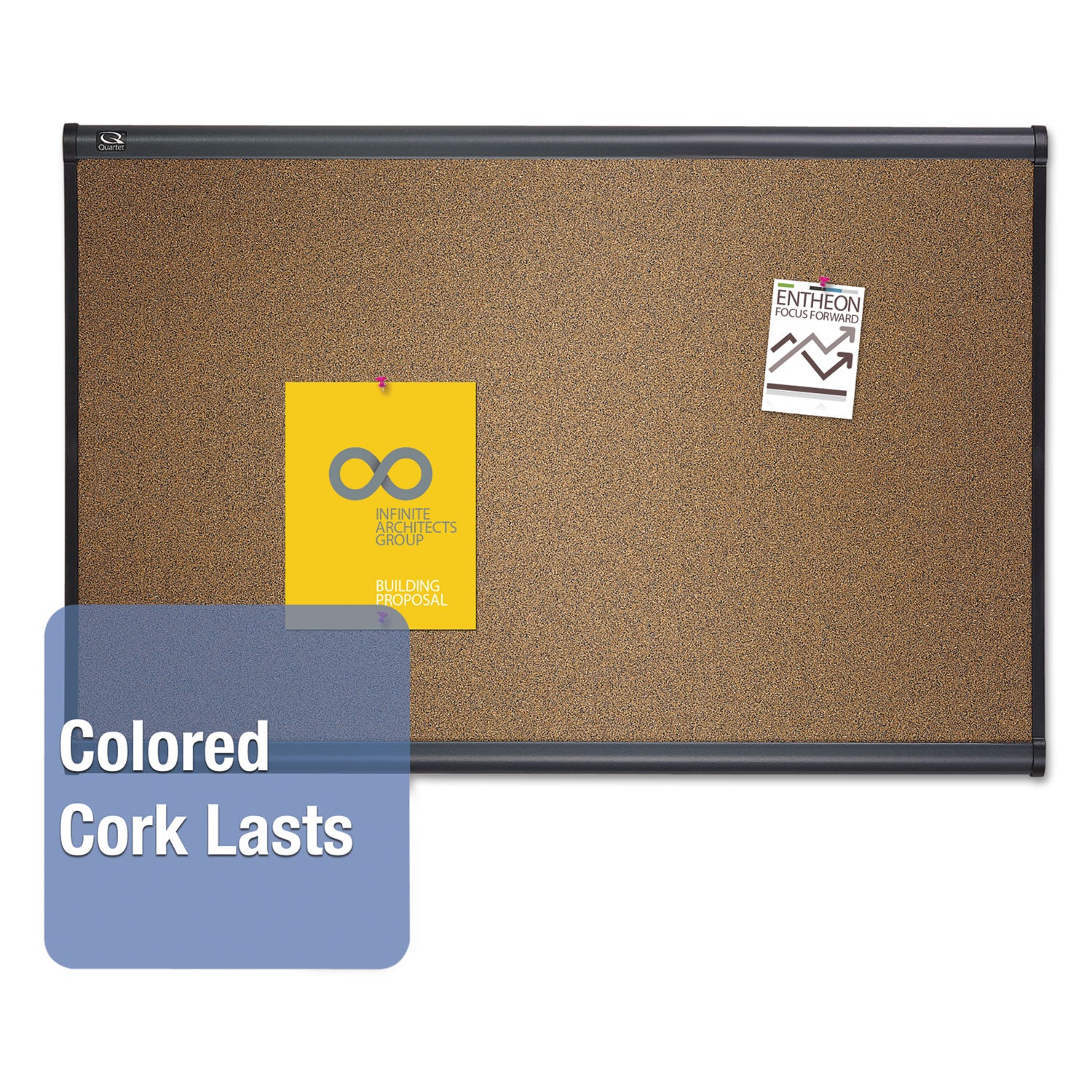 Quartet Prestige Colored Cork Bulletin Board, 36 x 24, Brown Surface, Graphite Gray Fiberboard/Plastic Frame (B243G)