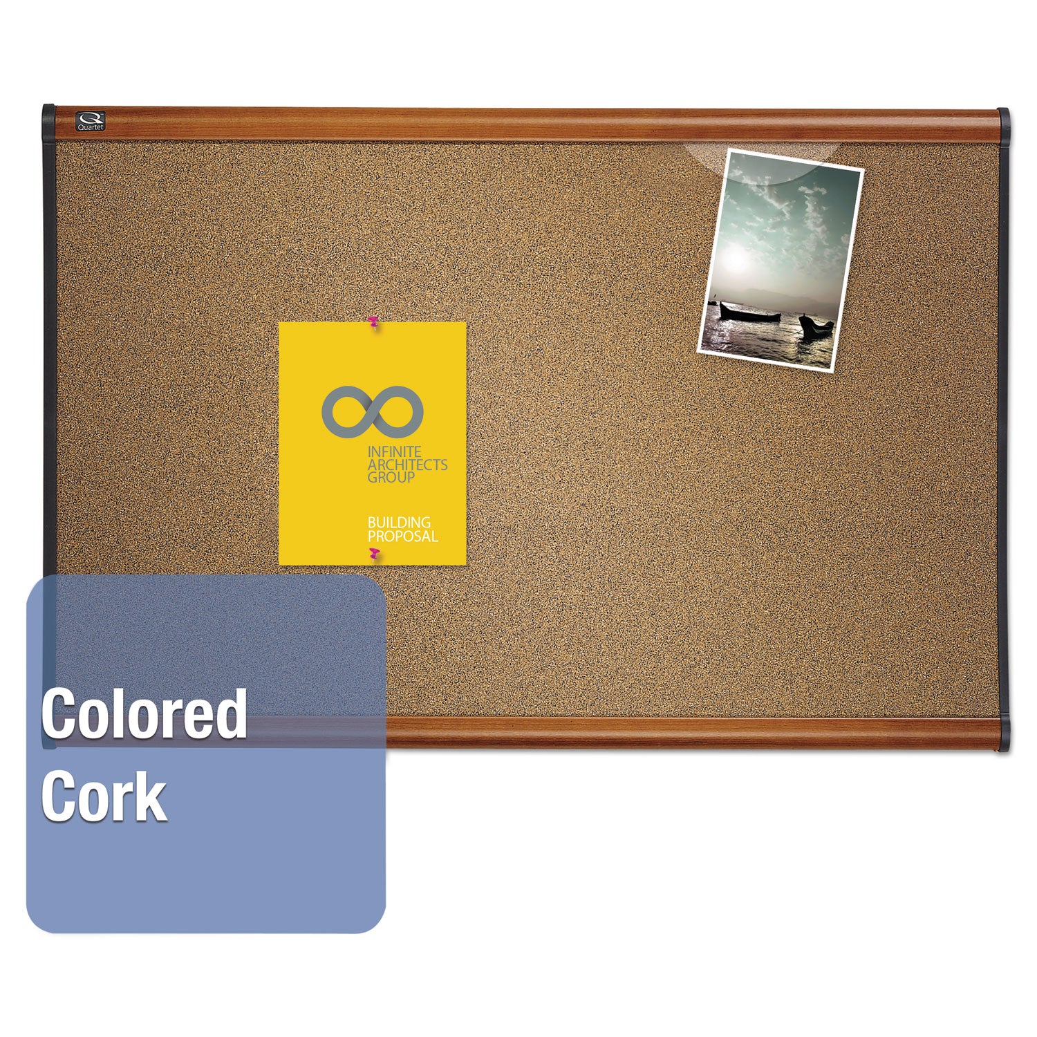 Quartet Prestige Colored Cork Bulletin Board, 36 x 24, Brown Surface, Light Cherry Fiberboard/Plastic Frame (B243LC)