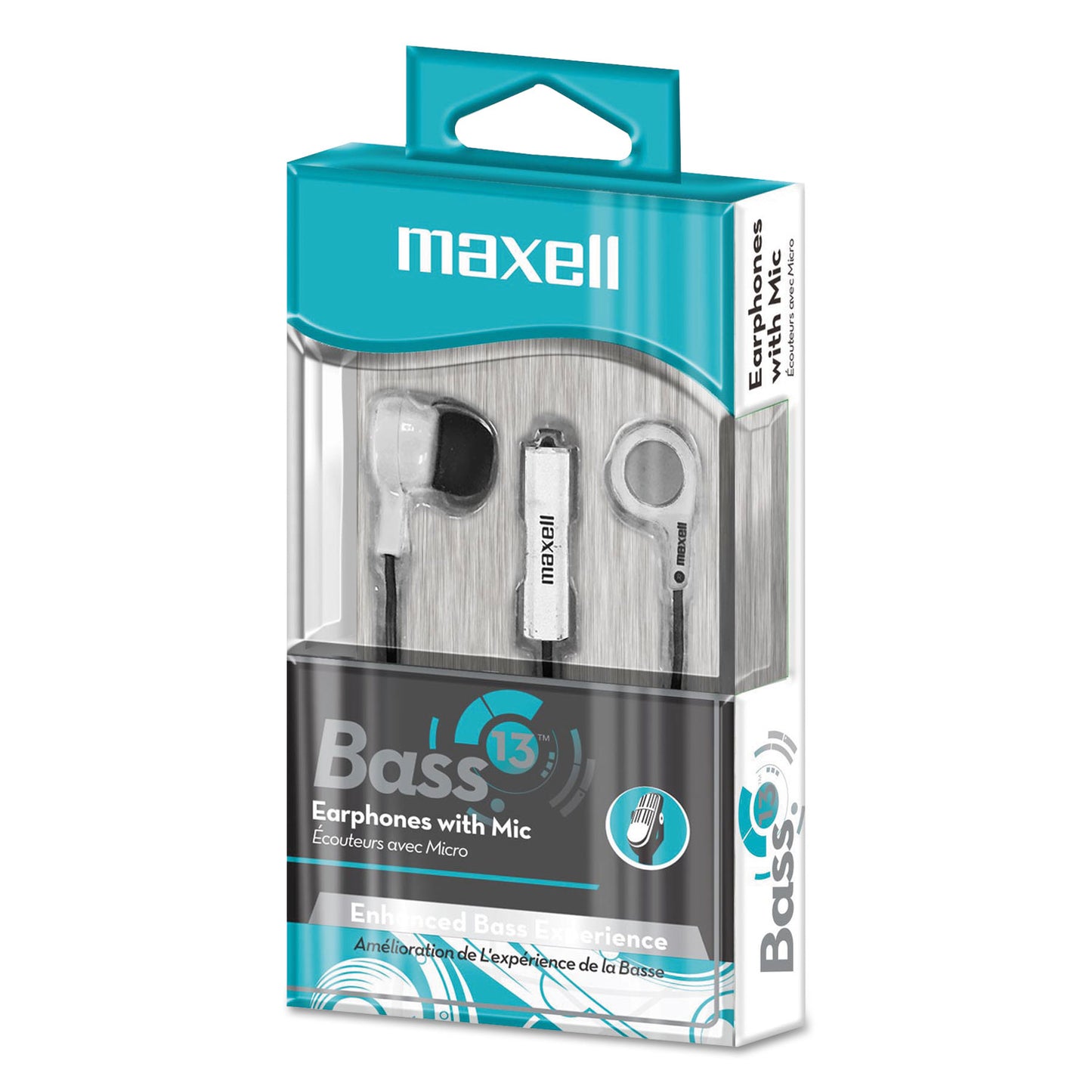 Maxell B-13 Bass Earbuds with Microphone, 52" Cord, White (199725)