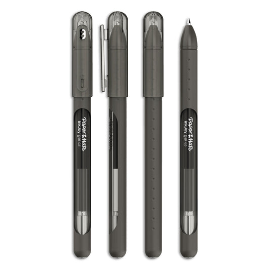 Paper Mate InkJoy Gel Pen, Stick, Medium 0.7 mm, Black Ink, Smoke Barrel, Dozen (2022985)