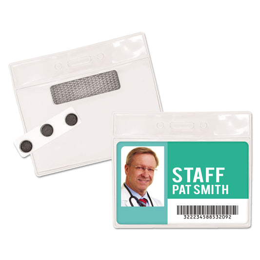 Advantus Magnetic-Style Name Badge Kits, Horizontal, Clear 4.5" x 3.25" Holder, 4.13" x 3" Insert, 20/Pack (97071)