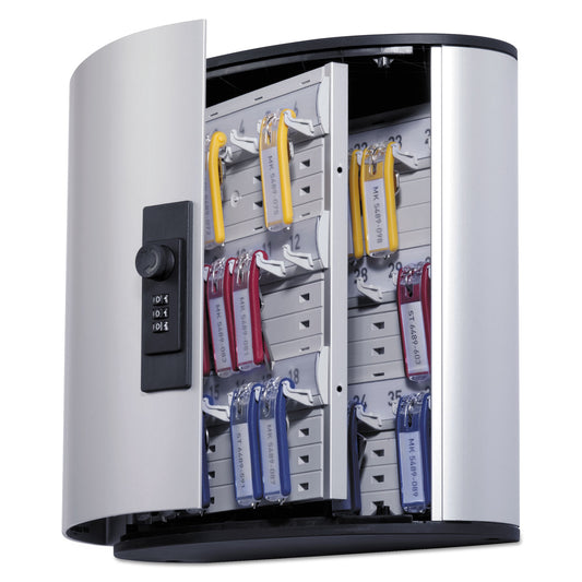 Durable Locking Key Cabinet, 36-Key, Brushed Aluminum, Silver, 11.75 x 4.63 x 11 (196623)