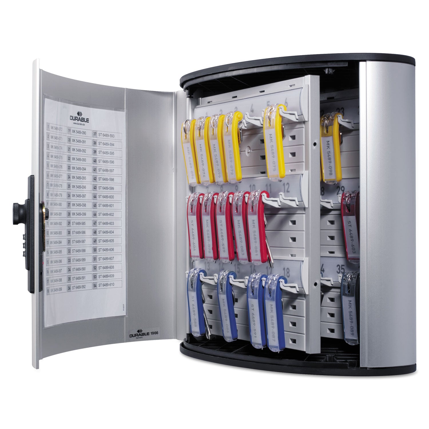 Durable Locking Key Cabinet, 36-Key, Brushed Aluminum, Silver, 11.75 x 4.63 x 11 (196623)