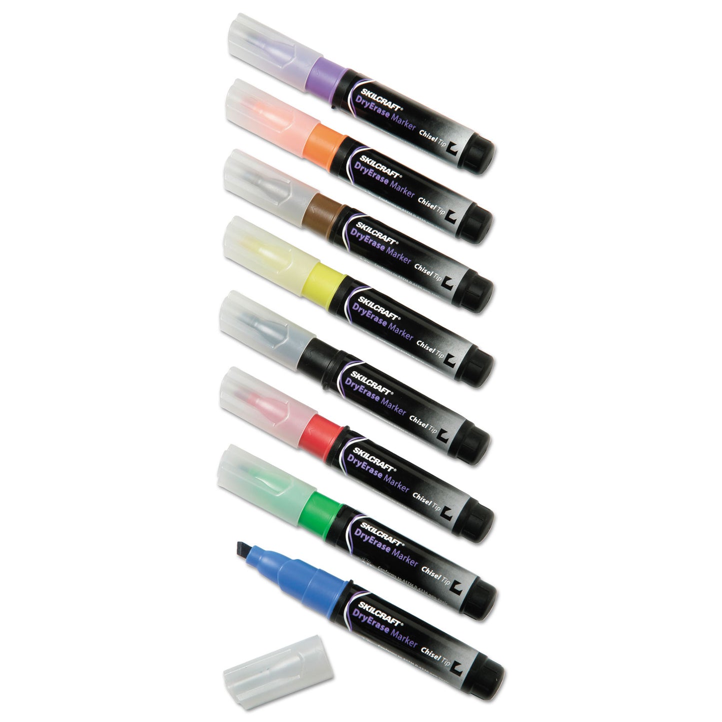 AbilityOne 7520011863605, SKILCRAFT Dry Erase Marker, Broad Chisel Tip, Assorted Colors, 8/Set