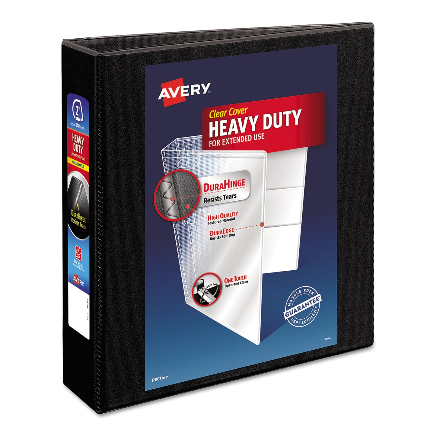 Avery Heavy-Duty Non Stick View Binder with DuraHinge and Slant Rings, 3 Rings, 2" Capacity, 11 x 8.5, Black, (5500) (05500)