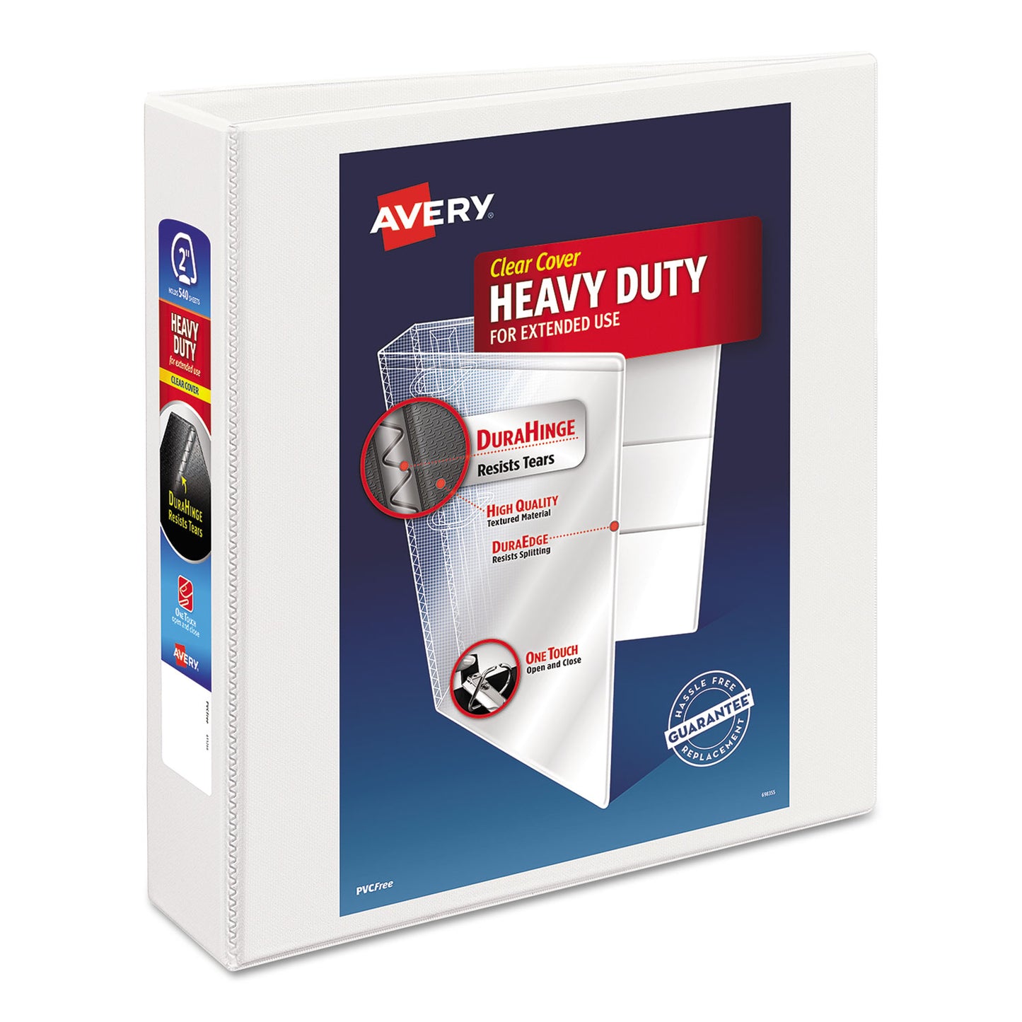 Avery Heavy-Duty Non Stick View Binder with DuraHinge and Slant Rings, 3 Rings, 2" Capacity, 11 x 8.5, White, (5504) (05504)