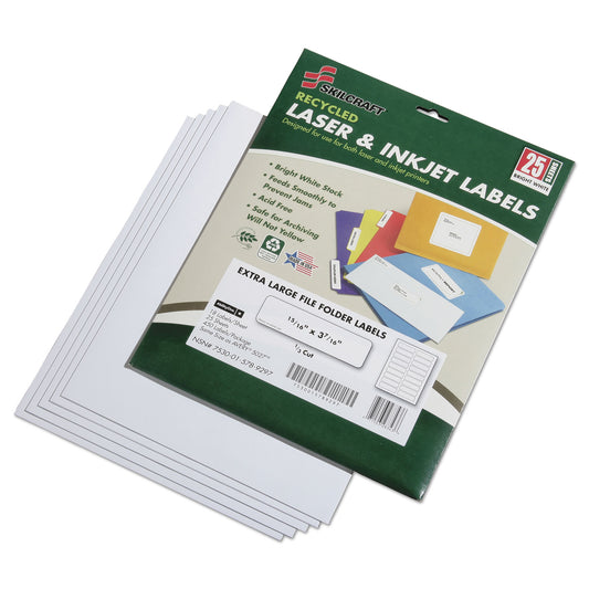 AbilityOne 7530015789297, SKILCRAFT Recycled Laser and Inkjet Labels, 0.94 x 3.44, White, 18/Sheet, 25 Sheets/Pack