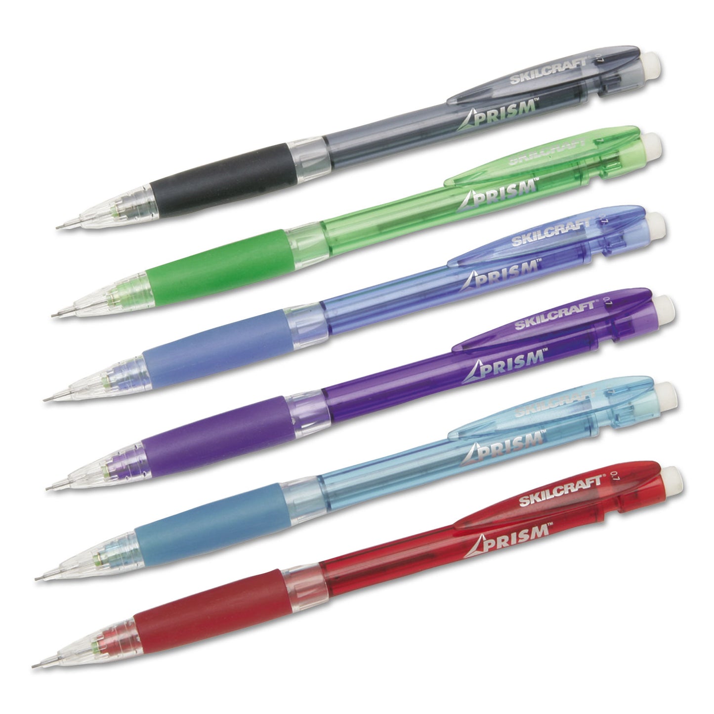 AbilityOne 7520015654871, SKILCRAFT Prism Mechanical Pencil, 0.7 mm, Black Lead, Assorted Barrel Colors, Dozen