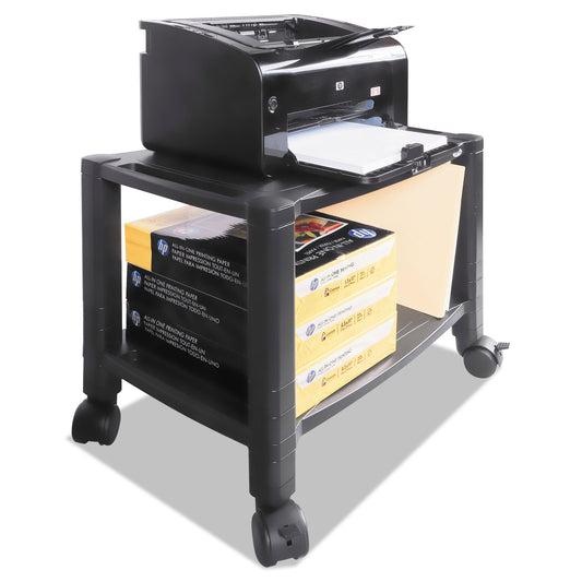 Kantek Height-Adjustable Under-Desk Printer Cart, Plastic, 2 Shelves, 60 lb Capacity, 20" x 13.25" x 14.13", Black (PS610)