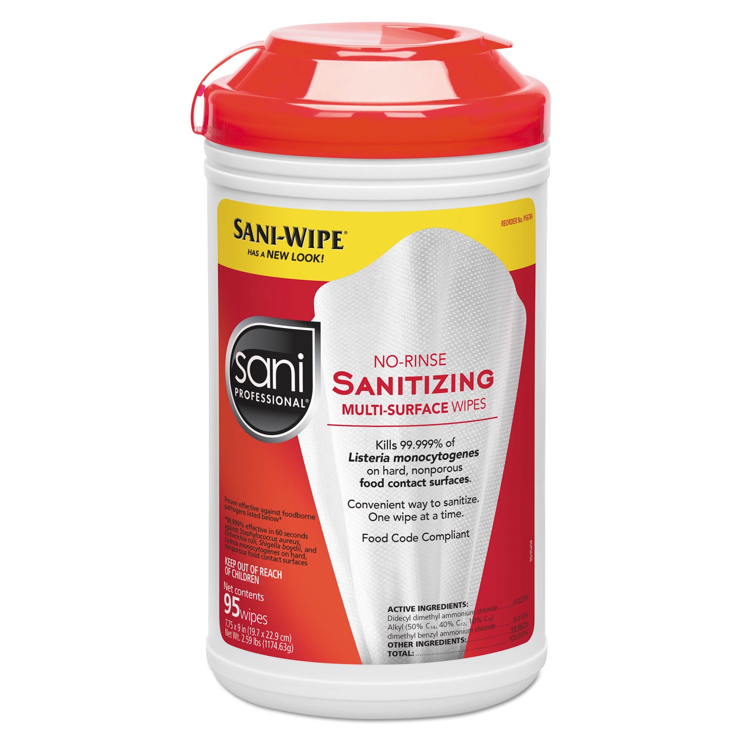 No-Rinse Sanitizing Multi-Surface Wipes, Unscented, White, 95/Container (P56784EA)