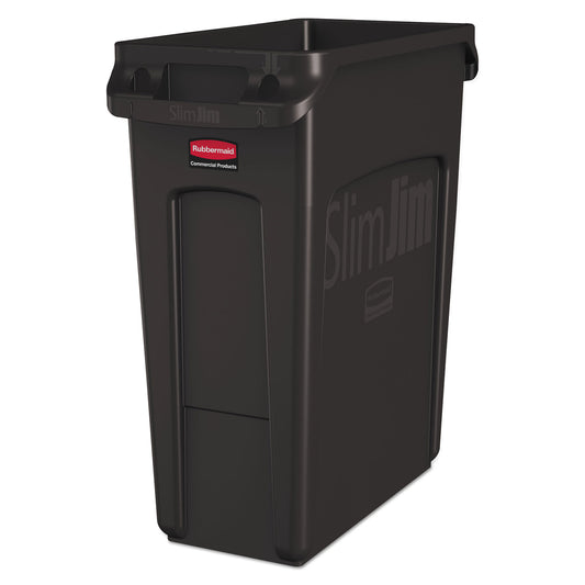 Rubbermaid Commercial Slim Jim with Venting Channels, 16 gal, Plastic, Black (1955959)