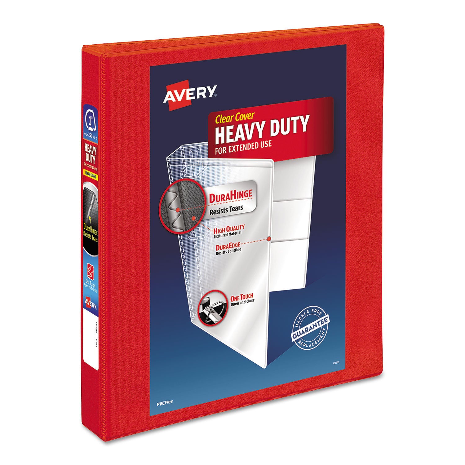 Avery Heavy-Duty View Binder with DuraHinge and One Touch EZD Rings, 3 Rings, 1" Capacity, 11 x 8.5, Red (79170)