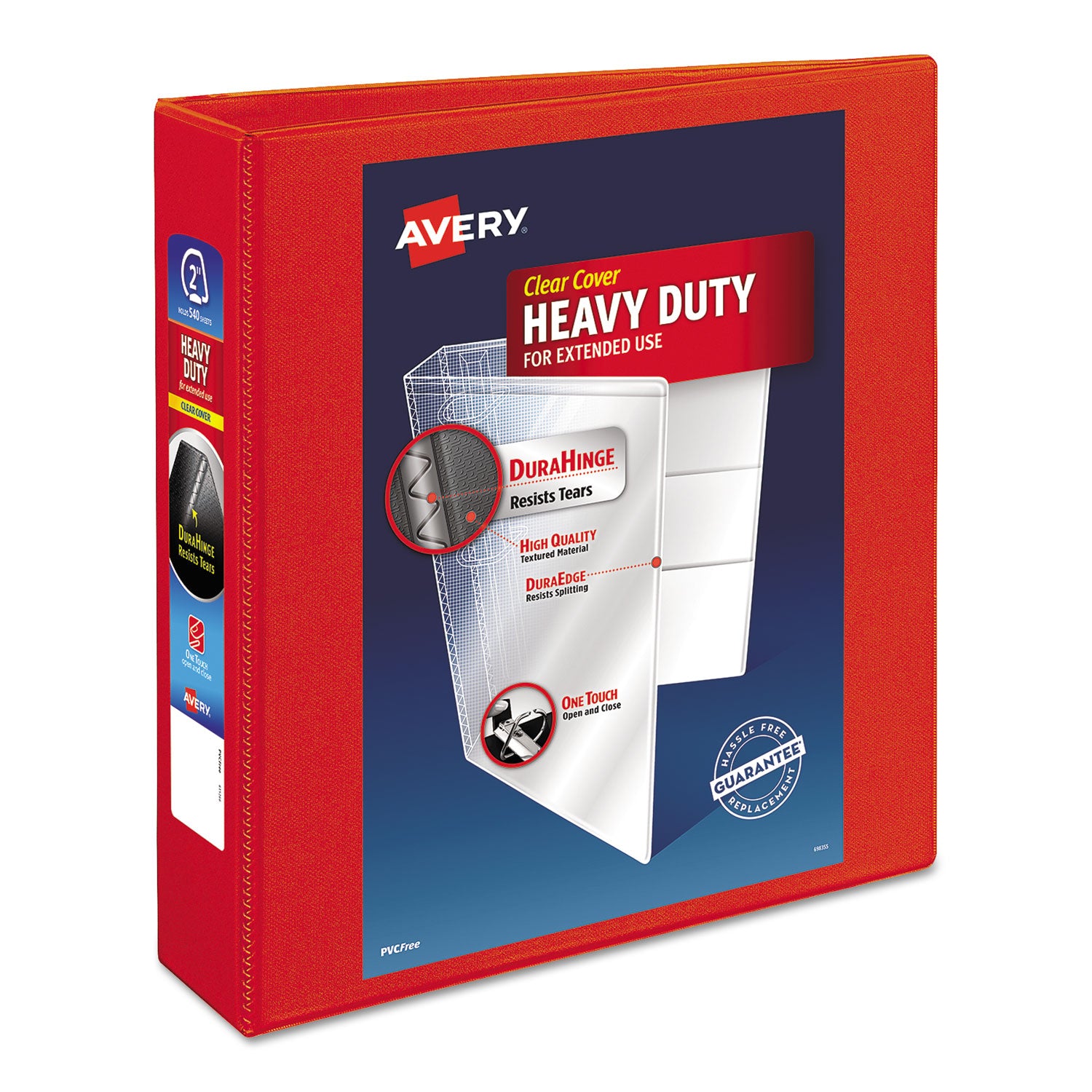 Avery Heavy-Duty View Binder with DuraHinge and One Touch EZD Rings, 3 Rings, 2" Capacity, 11 x 8.5, Red (79225)