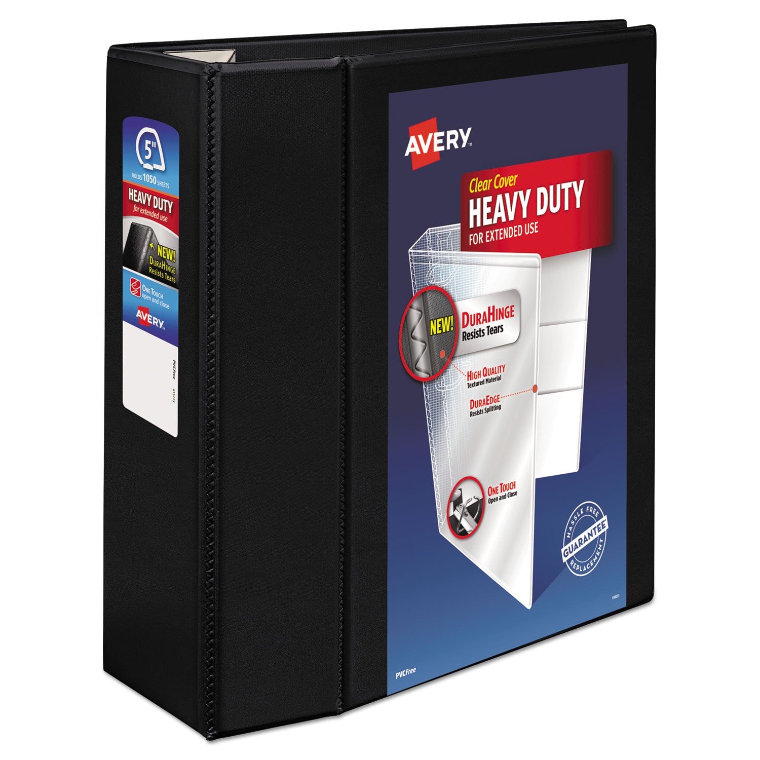 Avery Heavy-Duty View Binder with DuraHinge and Locking One Touch EZD Rings, 3 Rings, 5" Capacity, 11 x 8.5, Black (79606)