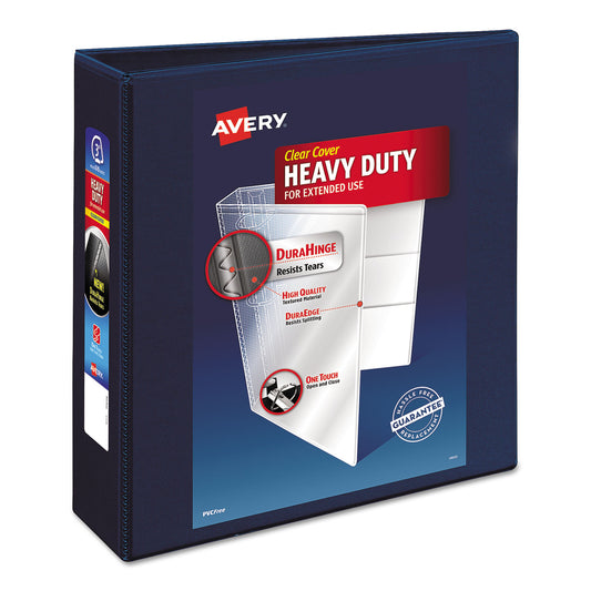 Avery Heavy-Duty View Binder with DuraHinge and Locking One Touch EZD Rings, 3 Rings, 3" Capacity, 11 x 8.5, Navy Blue (79803)