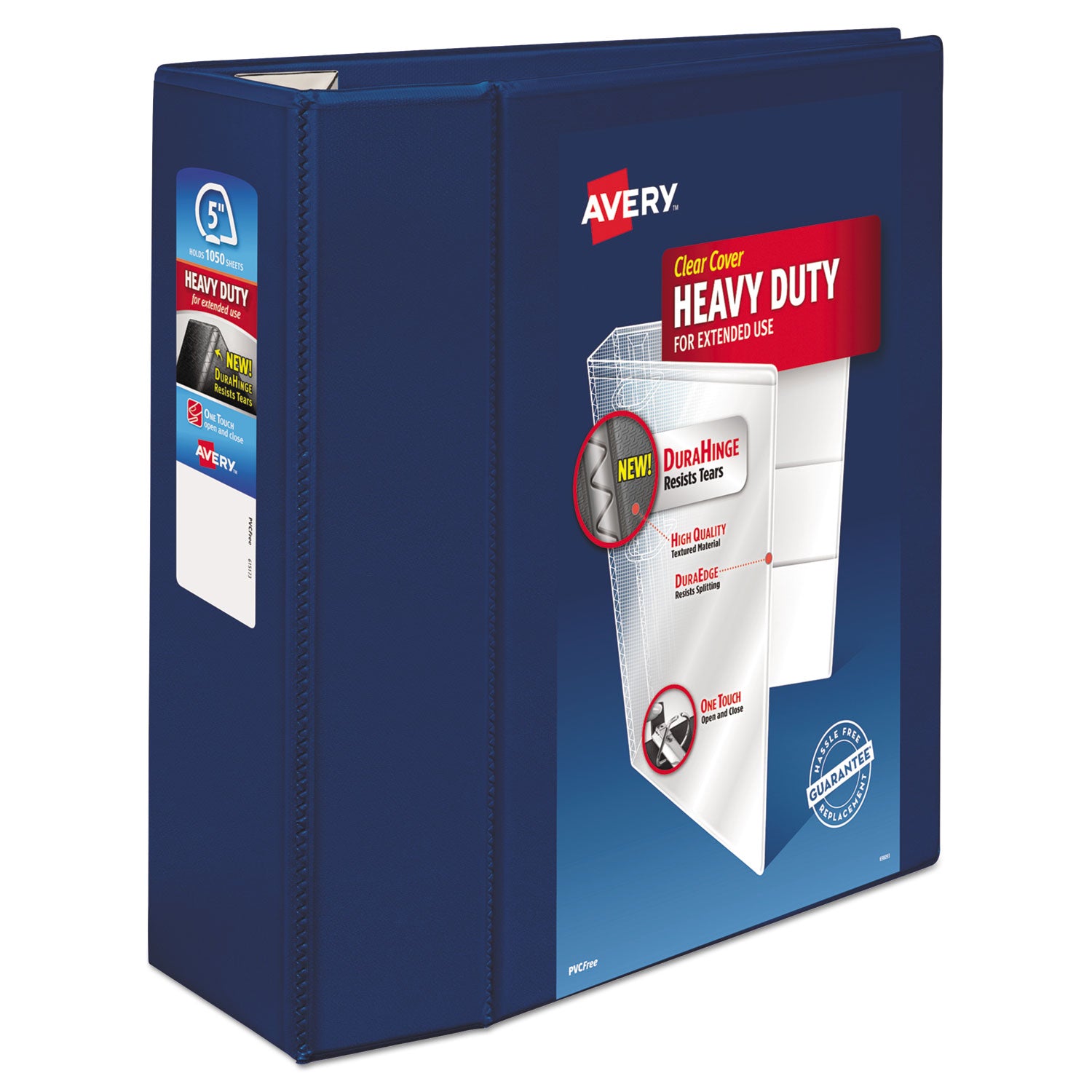 Avery Heavy-Duty View Binder with DuraHinge and Locking One Touch EZD Rings, 3 Rings, 5" Capacity, 11 x 8.5, Navy Blue (79806)