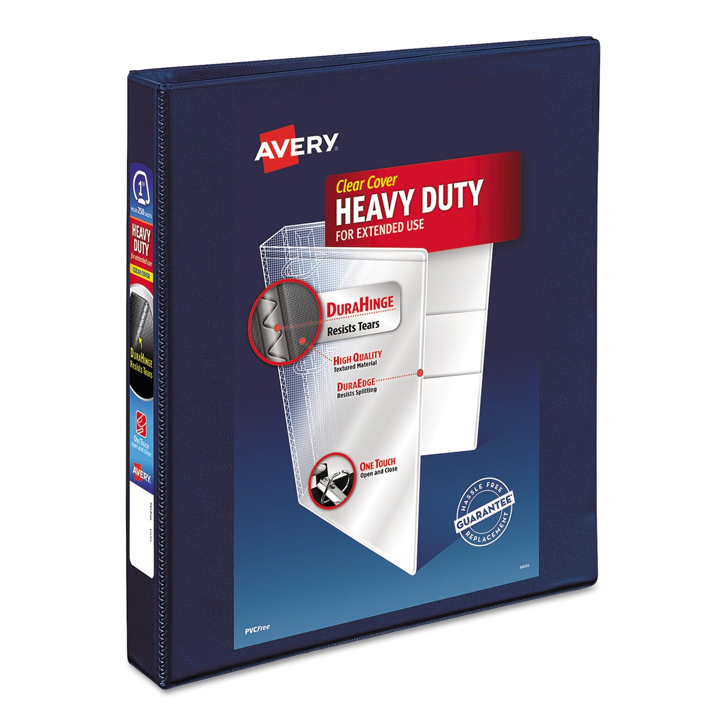 Avery Heavy-Duty View Binder with DuraHinge and One Touch EZD Rings, 3 Rings, 1" Capacity, 11 x 8.5, Navy Blue (79809)