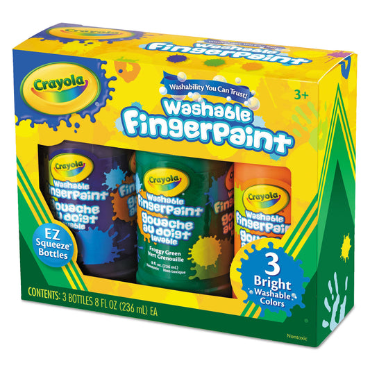 Crayola Washable Fingerpaint Pack, 3 Assorted Bright Colors, 8 oz Tube, 3/Box (551311)